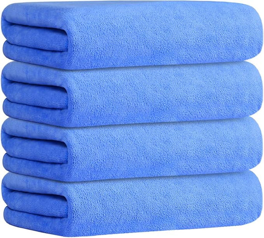 JML Bath Towel, Microfiber Bath Towels Set 4 Pack 30" x 60" - Large, Extra Absorbent, Quick Drying, No Fading, No Linting, Use for Hair Wrap, Bath, Swimming, Fitness, Sport, Yoga, Blue