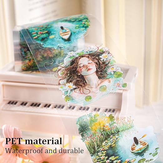 Dreamy Floral PET Tape Set with Clip, 6 Rolls Pre-Cut Vintage Tape for Journaling, Scrapbooking, DIY Crafts, and Planners