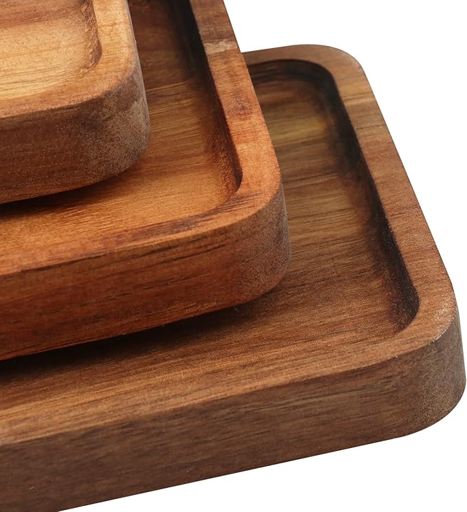 Wooden Serving Platter, 9.8 x 5.1 Inch, Set of 5, Acacia Wood Tray, Perfect for Serving Charcuterie, Desserts, Dips, Sushi, Parties, Family Gatherings, Weddings, and Home Decor, by GNIEMCKIN.