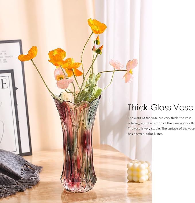 Glass Vase-Colorful Flower Vase Decor for Home Dining Table Centerpiece Office Wedding Holiday Party(Phoenix Tail Pattern)
