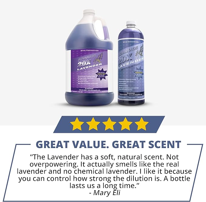 All Purpose Cleaner Concentrate - Advanage 20X The Wonder Cleaner Lavender for All Surfaces Around Bathroom, Kitchen, Oil and Grease, Multi Purpose Cleaner for Household Cleaning Solution | 128 FlOz
