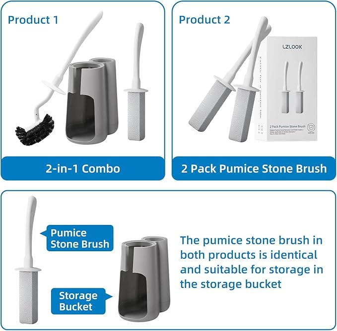 Toilet Brush with Pumice Stone Set & 2 Pack Pumice Stone Brush(White)