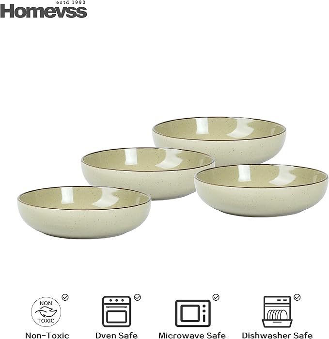 HomeVSS 20-Piece Dinnerware Set - Serves 4, Shiny Glaze Beige plates and bowls sets with Speckle Effect for Microwave & Dishwasher Safe