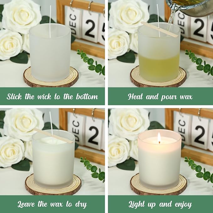 12Pcs Empty Candle Jars 14 fl.oz Frosted Glass Jars Bulk with Bamboo Lids, Making Candles Containers Vessels for Candle Business 12 14 fl.oz