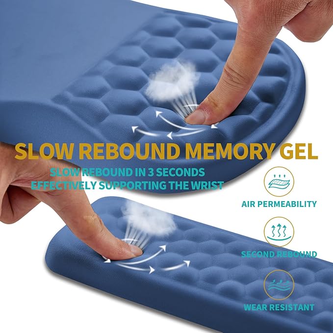 Hokafenle 2 in 1 Ergonomic Mouse Pad Wrist Support & Wrist Rest for Computer Keyboard Set, with Relieve Carpal Tunnel Pain Massage Bulge and Full Memory Gel Design (2In1 Set, Midnight Blue)