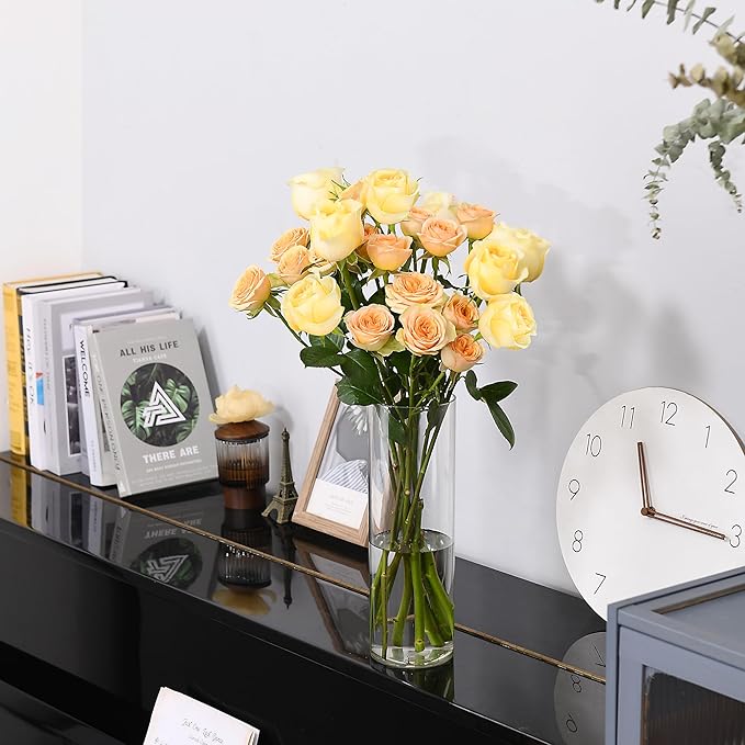 Clear Flower Vase, Non-breakable Vases, 5" W x 12" H, Acrylic Vase, Aesthetic Room Decor Cylindrical Modern Flower Vases for Table Centerpiece, Home Decor, Women Floral Arrangement Gift