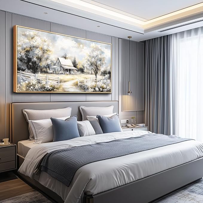 QIYILEXWART Canvas Wall Art For Living Room Wall Decor For Bedroom Office Wall Decoration Forest Cabin Landscape Painting Farmhouse Pictures Artwork Room Aesthetic Home Decor 20x40 In