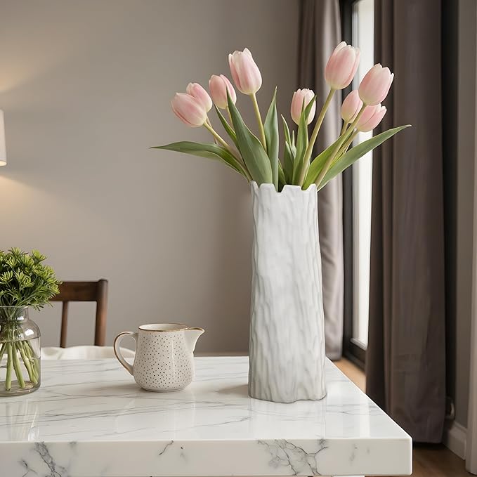 White Matte Ceramic Vase, Organic Nature Shape, 10.7 Inch Boho Nordic Ins Style Decorative Flowers Vase, Living Room Bedroom Entryway Minimalist Centerpiece Decor, Birthday Gifts for Women