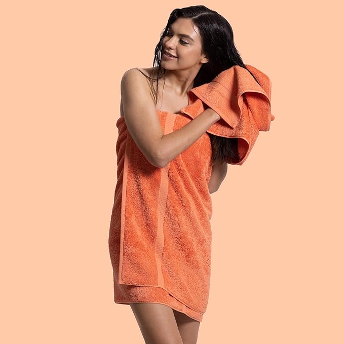 Chakir Turkish Linens 100% Cotton Premium Turkish Towels for Bathroom, 2 Large Bath Towels, 2 Hand Towels, 2 Washcloths (6-Piece Towel Set, Coral)