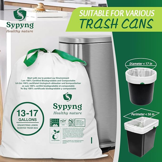 Compostable Kitchen Trash Bags 13 Gallon (50-Pack) - Heavy-Duty 1.1 Mil, 100% Biodegradable, ASTM D6400, BPI & OK Compost HOME Certified, Eco-Friendly, Leakproof & Odor Control