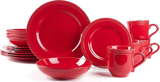 Pearl Dots Stoneware Dinnerware Set(16pc Set, Red)