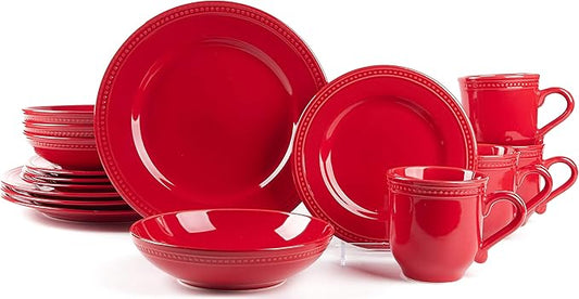 Pearl Dots Stoneware Dinnerware Set(16pc Set, Red)