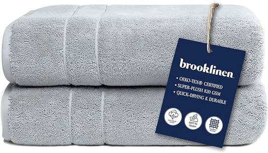 Brooklinen Super-Plush Turkish Cotton Bath Towels Set of 2 Cotton, 820 GSM, Machine Washable, Perfect Bath Towels for Bathroom, Spa & Shower (30" x 58", Smoke Grey)