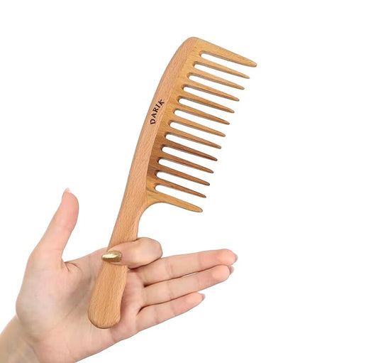Wide Tooth Wooden Comb Handmade - Natural Vintage Style Wide Tooth Comb for Curls Gentle Styling - Anti-Static Wood Hair Combs For Women Detangling (Wide-tooth)