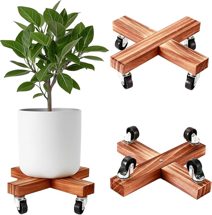 Wooden Plant Caddy with Wheels 12 Inch Rolling Plant Stand on Wheels Heavy Duty Plant Dolly for Large Plants Plant Roller with Wheels Planter Wheels Base Indoor & Outdoor, Pine