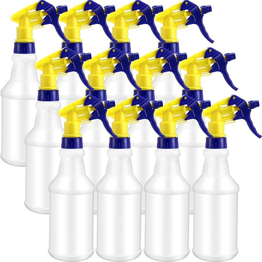 Eccliy 12 Pcs 16 Oz Plastic Spray Bottle, Adjustable Empty Reusable Sprayer for Cleaning, Planting, Water, Bathroom and Kitchen, BBQ, Commercial and Residential(Yllow&blue,Original)