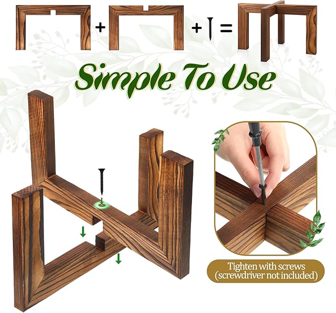 2 Pack Wood Plant Stand, Indoor Outdoor Sturdy Brown Flower Pot Holder Modern Plant Shelf Rattan Flower Plants Stool Elegant Home Decor for 5-18 Inch Pots Patio Variety Pots Easy Assembly