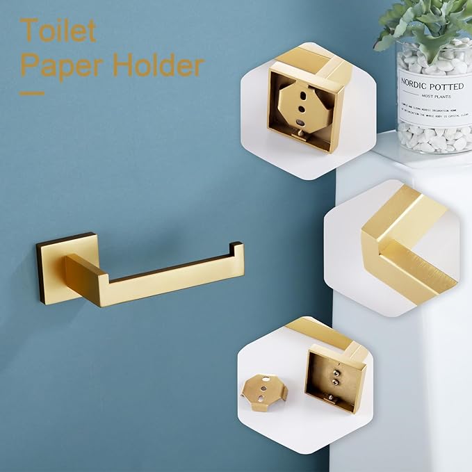 KOKOSIRI Gold Toilet Paper Holder Toilet Roll Holder for Bathroom Kitchen Washroom T-304 Stainless Steel Wall Mounted, 2 Pack, B2003BG-P2