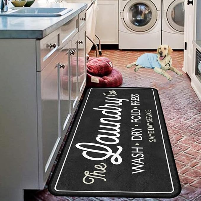 Laundry Room Long Rug Area Rug Non-Slip Floor Mat Waterproof Farmhouse Carpet for Kitchen 72" x 24"(Black-3)