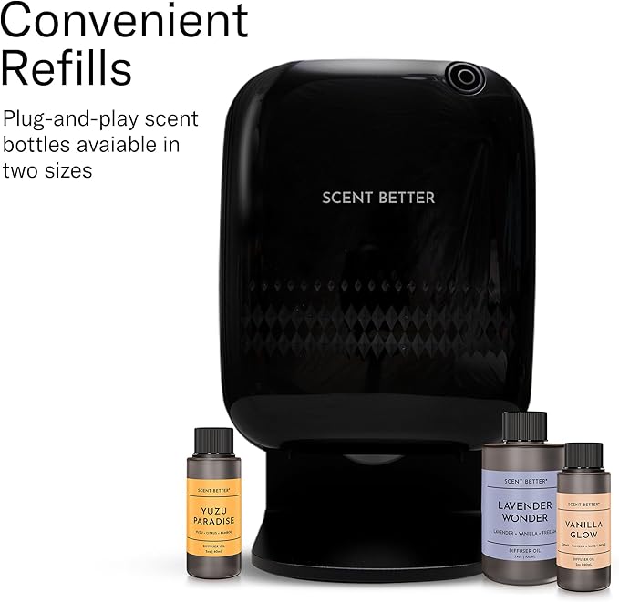 Scent Better Pro - Smart Bluetooth Essential Oil Diffuser for Home, Hotel, Spa, Office, Waterless - Includes Free Linen Breeze - Black