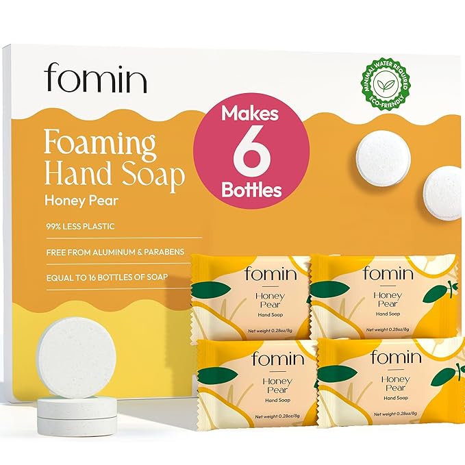 FOMIN Foaming Hand Soap Tablet Refills (6 Count) - Makes 48 fl oz (6 x 8 fl oz) - Honey Pear - Foaming Hand Soap Tablets, Sustainable Soap Tablets for Hand Wash