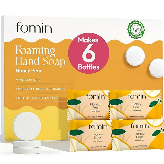 FOMIN Foaming Hand Soap Tablet Refills (6 Count) - Makes 48 fl oz (6 x 8 fl oz) - Honey Pear - Foaming Hand Soap Tablets, Sustainable Soap Tablets for Hand Wash