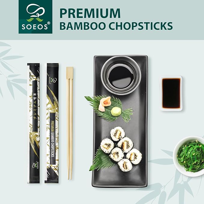 Soeos 400 Disposable Chopsticks Bulk - Natural Wooden Chopsticks & Bamboo Chopstick for Sushi, Takeout, Party - Splinter-Free, Individually Wrapped Single-Use Chopstick (Approx.400 Pairs)
