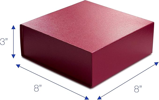 CECOBOX - Gift Boxes with Lids for Presents 8"x8"x3.1" - Matte, Collapsible Magnetic Closure Gift Box - Groomsmen & Bridesmaid Proposal Boxes, Wedding, PR, Birthdays, Holidays (Scarlet Leatherette)