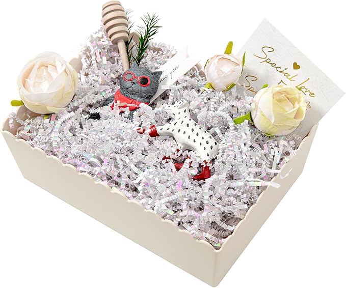 Mefleet 2 LB Crinkle Cut Paper Shred Filler Diamond White Crinkle Shredded Paper for Gift Box - Gift Basket Bag Filler - Grass Cushion Stuffing for Christmas Holiday Packaging Wrapping