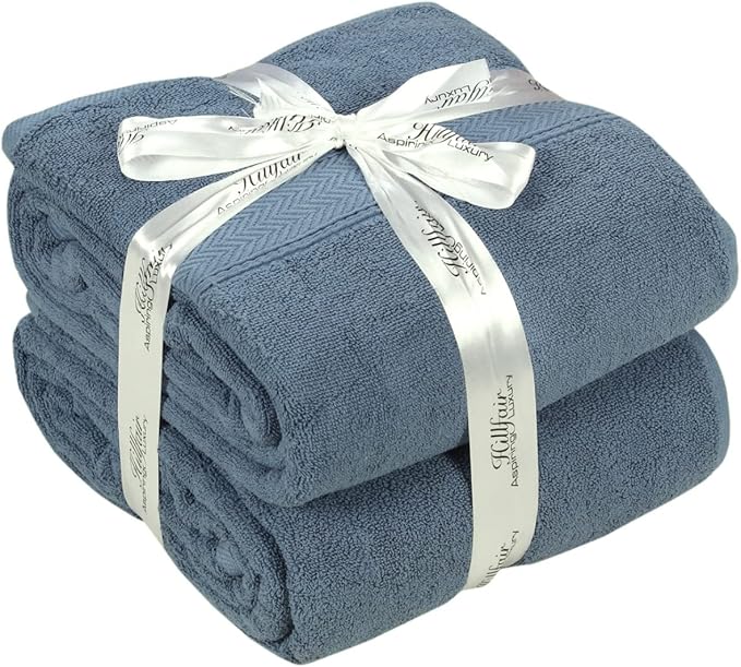 HILLFAIR 600 GSM- 40 x 80 Inches- 100% Cotton 2 Pc XXL Oversized Bath Towel Set- Soft Highly Absorbent Jumbo Bath Sheets Towels Sets- Quick Dry Oversized Bath Towel Sets for Hotel Spa Pool- Blue