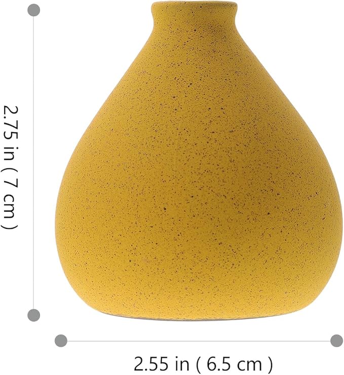 Rustic Ceramic Flower Vase for Floral Arrangement Corrosion-Resistant Stoneware Vase Yellow Ceramic Dried Flower Holder for Home Decor Living Bedroom and Table Centerpiece