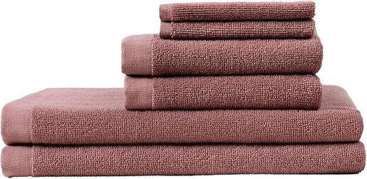 Coyuchi Classic Organic Cotton Terry Bath Towels, 6-Piece Towel Set, Plum Blossom, Quick-Dry, Highly Absorbent, Soft, Lightweight, 100% GOTS Certified, 2 Hand Towel, 2 Bath Towel, and 2 Washcloth