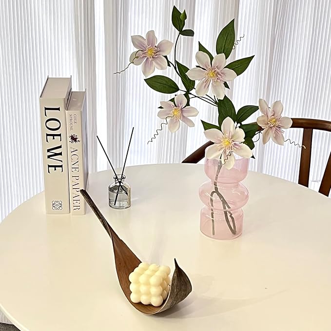 BLOFLO Pink Transparent Glass Hydroponic Vase, 7Inches Colored Glass Vase for Flower, Modern Geometric Three-Layer Floral Vases for Home Office Wedding Table Décor(Pink)