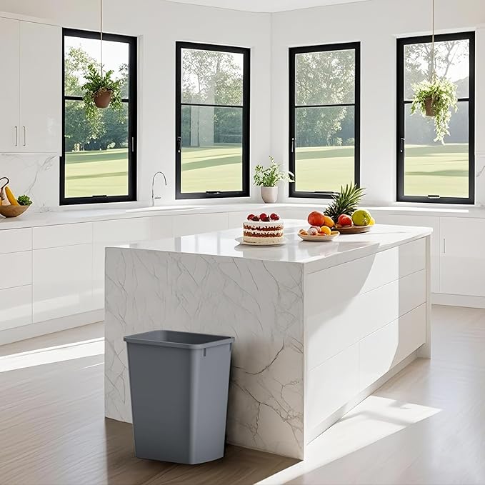 35QT Kitchen Trash Can, Garbage Waste Recycling Bin, Sturdy and Lightweight Trash Cans, Wastebasket for Kitchen, Workspace, Bathroom, Office, Easy to Clean, 50 Pack, Gray