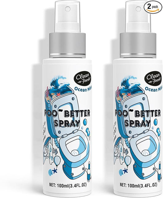 Clean-n-Fresh Toilet Spray, Ocean Mist, Air Freshener Bathroom Spray, Toilet Bathroom Odor Deodorizer, 6.8 Fl.Oz - Sea Salt, Jasmine & Bergamot