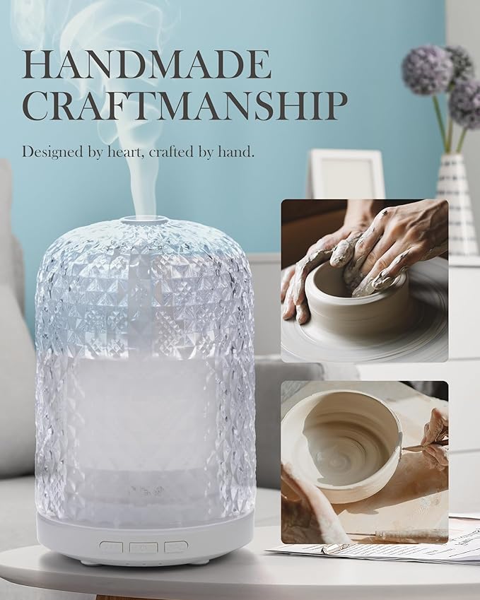 Essential Oil Diffuser – 2.4MHz Ultrasonic Aromatherapy Diffuser, Health Night Light, Timer & Auto Shut-Off, BPA-Free, 120ml Glass Oil Diffuser for Home, Office, Spa, Yoga