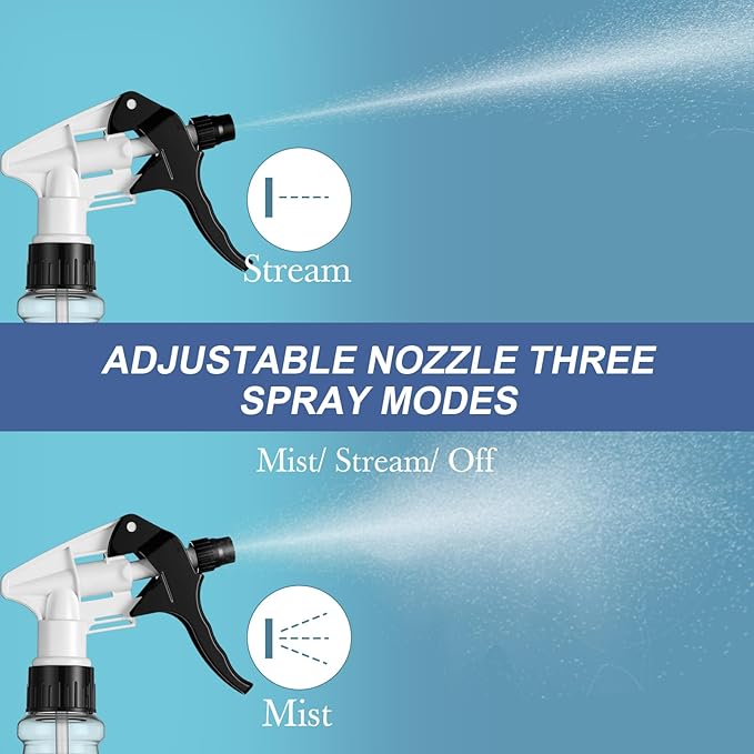 Eccliy 20 Pack 16oz Empty Spray Bottles, Leakproof Cleaning Bottles with Measurement and Adjustable Nozzle for Housekeeping, Commercial Use(Clear Cylinder,Black White Spray Head)