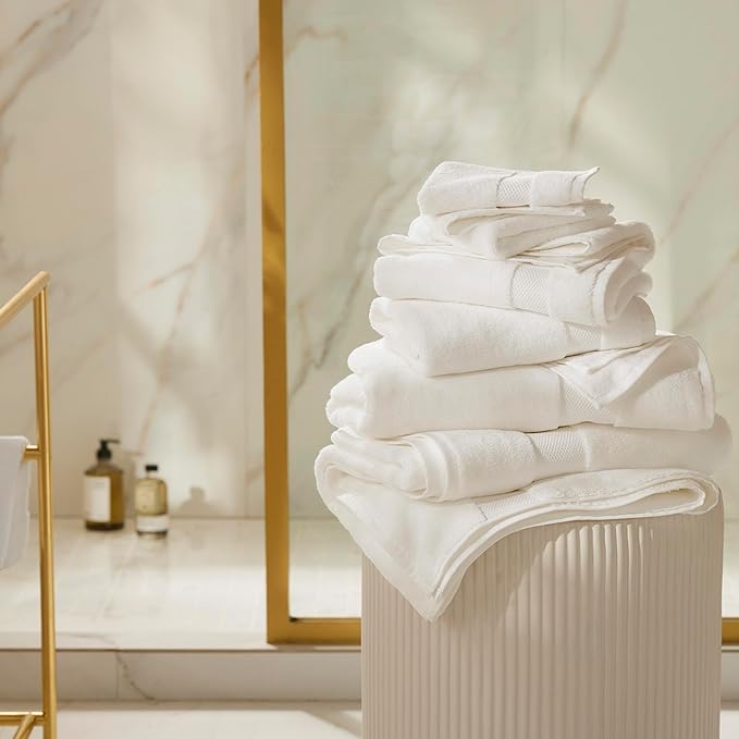 BOLL & BRANCH Plush Bath Towel Set - White - 6 Piece - Includes 2 Bath Towels, 2 Hand Towels & 2 Washcloths - 100% Organic Cotton - Ultra Soft & Luxurious - Quick Absorbing