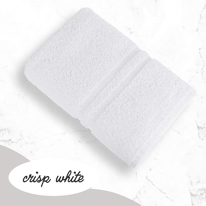 GREEN LIFESTYLE Luxury Bath Towel - White Large Bath Towels Pack for Spa, Gym, Bathroom, Hotel - 86% Cotton 14% Polyester -Super Soft, Thick and Absorbent 24 x 50 Bulk Bath Towel - (48-Pack)
