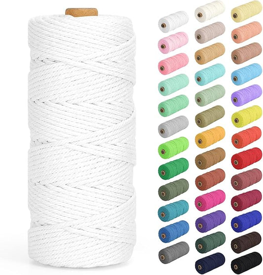 Macrame Cord 2mm x 220Yards (656Feet), Natural Cotton Macrame Rope - 2 Strands Twisted Macrame Cotton Cord for Wall Hanging, Plant Hangers, Crafts, Gift Wrapping and Wedding Decorations, White