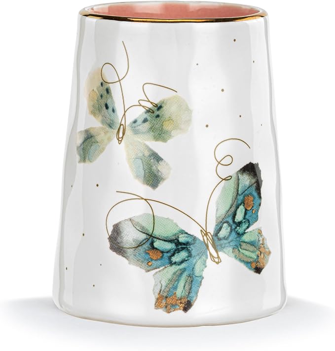 DEMDACO Elisabeth Hays Collection Everyday Watercolor Soft Blue Duo Butterfly Picked with Love Blue Round 2 x 3 Stoneware Petite Decorative Bud Vase for Single Stems, Small Flowers & Home Decor