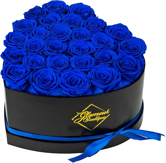 GLAMOUR BOUTIQUE 27 Flower Forever Heart Shape Box - Preserved Roses Gift for Her, Preserved Flowers, Blue