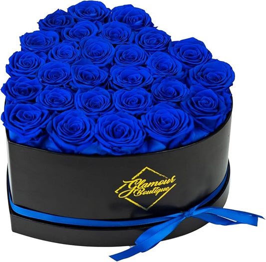 GLAMOUR BOUTIQUE 27 Flower Forever Heart Shape Box - Preserved Roses Gift for Her, Preserved Flowers, Blue