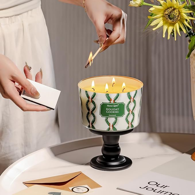 HomeLights 4-Wick Candles for Home Scented - 18oz Soy Wax Blend Candle Long-Lasting Fragrance, Rustic Modern Home Decor and Housewarming Gifts, Holiday Cookies