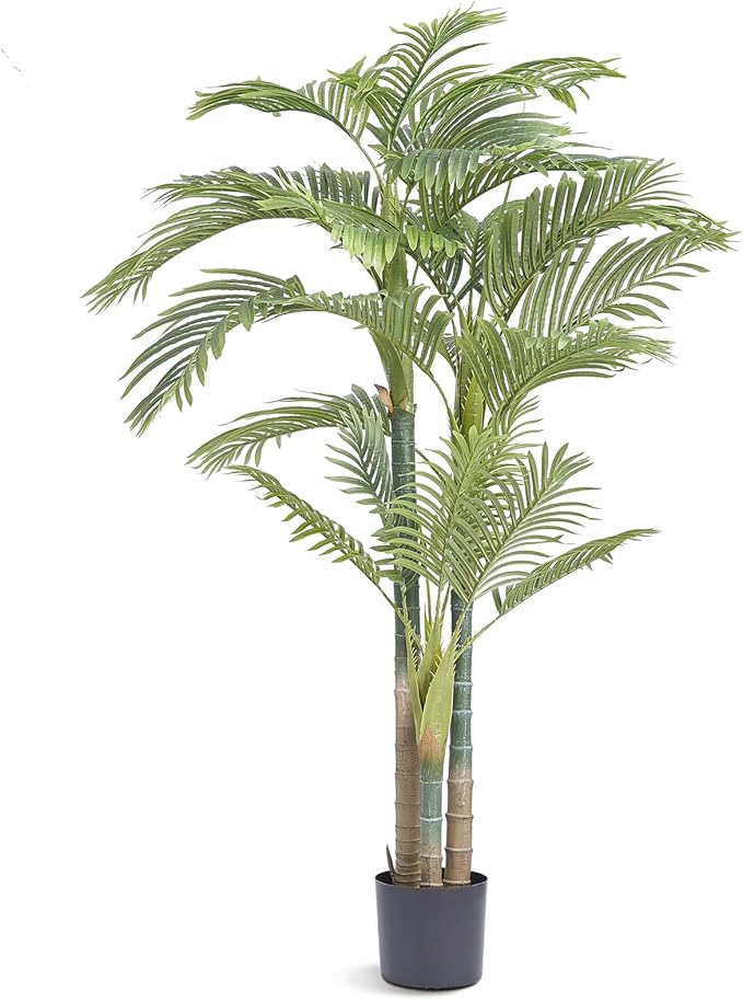 VEVOR Artificial Golden Cane Palm Tree, 6.5 FT Tall Faux Plant, PE Material & Anti-Tip Tilt Protection Low-Maintenance Plant, Lifelike Green Fake Tree for Home Office Warehouse Decor Indoor Outdoor