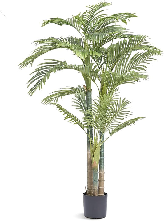 VEVOR Artificial Golden Cane Palm Tree, 6.5 FT Tall Faux Plant, PE Material & Anti-Tip Tilt Protection Low-Maintenance Plant, Lifelike Green Fake Tree for Home Office Warehouse Decor Indoor Outdoor