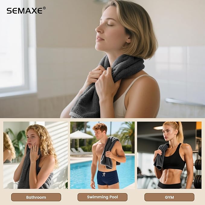 SEMAXE Hand Towel for Bathroom Set, 4 Piece 100% Cotton Gray Towels with Hanging Loops, Hotel Spa Quality Absorbent Towels, 27" L x 16" W, Gift Box Packaged