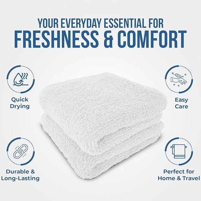 DAN RIVER 100% Cotton Wash Cloths 24 Pack [12x12] Soft & Absorbent wash Clothes, Gym, Hotels & Spa Perfect for Everyday Use Fingertip Towels, White