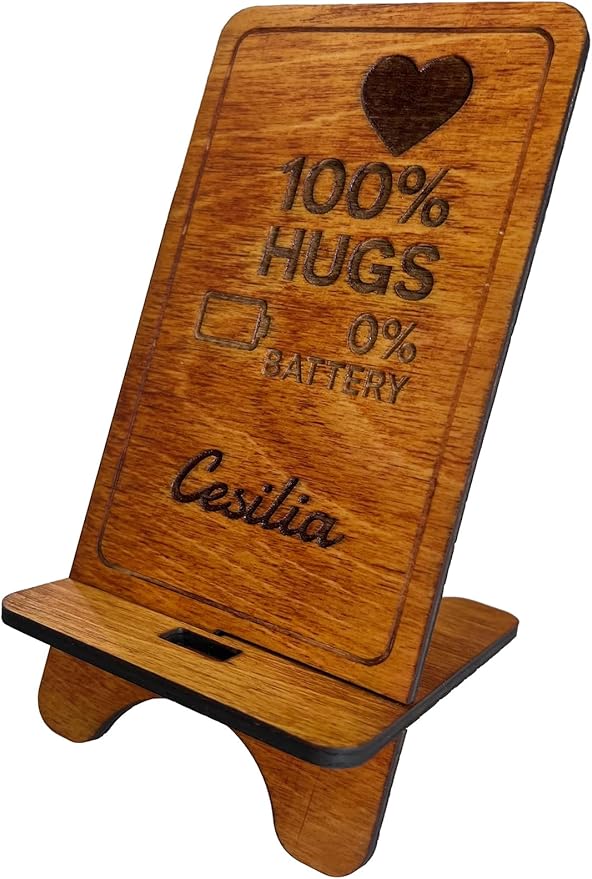 Design Your Own Phone Stand Personalized Wooden Holder Custom Name Engraved Handmade Desk and Home Accessory Gift (Only Name)