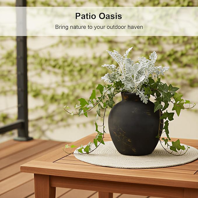 Ceramic Flower Vase, 6-Inch Black Pottery Rustic Farmhouse Boho Vase, Handcrafted Decorative Vase for Home Decor, Centerpieces, Table, Living Room, Mantel, Shelf